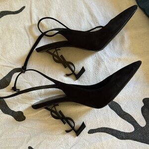Saint Laurent Black Slingback Heels with Logo Heel